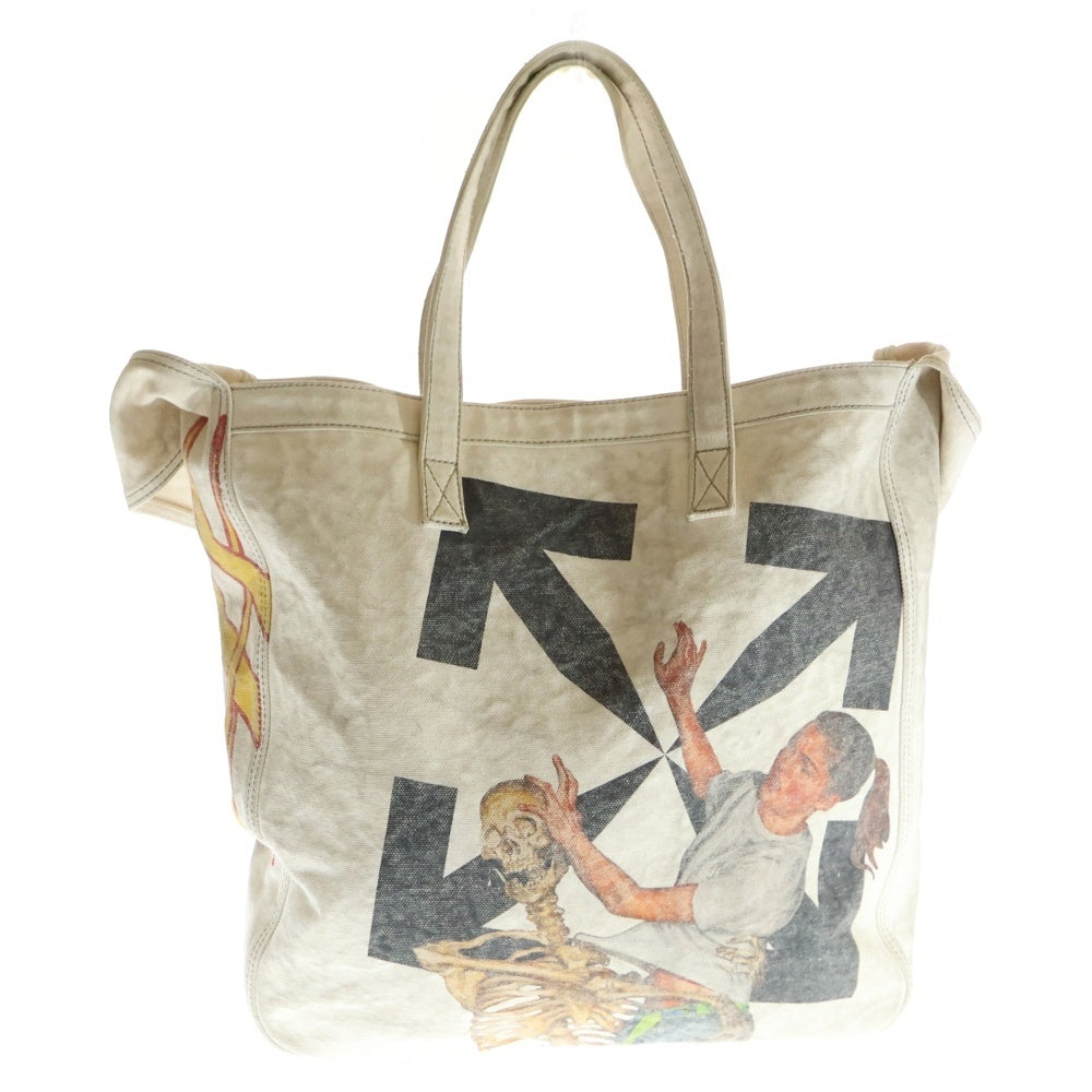 OFF-WHITE(オフホワイト) Arrow Skeleton Canvas Tote Bag アロー スケルトン キャンバス ショルダー トートバッグ ベージュ OMNA136F20B0016118