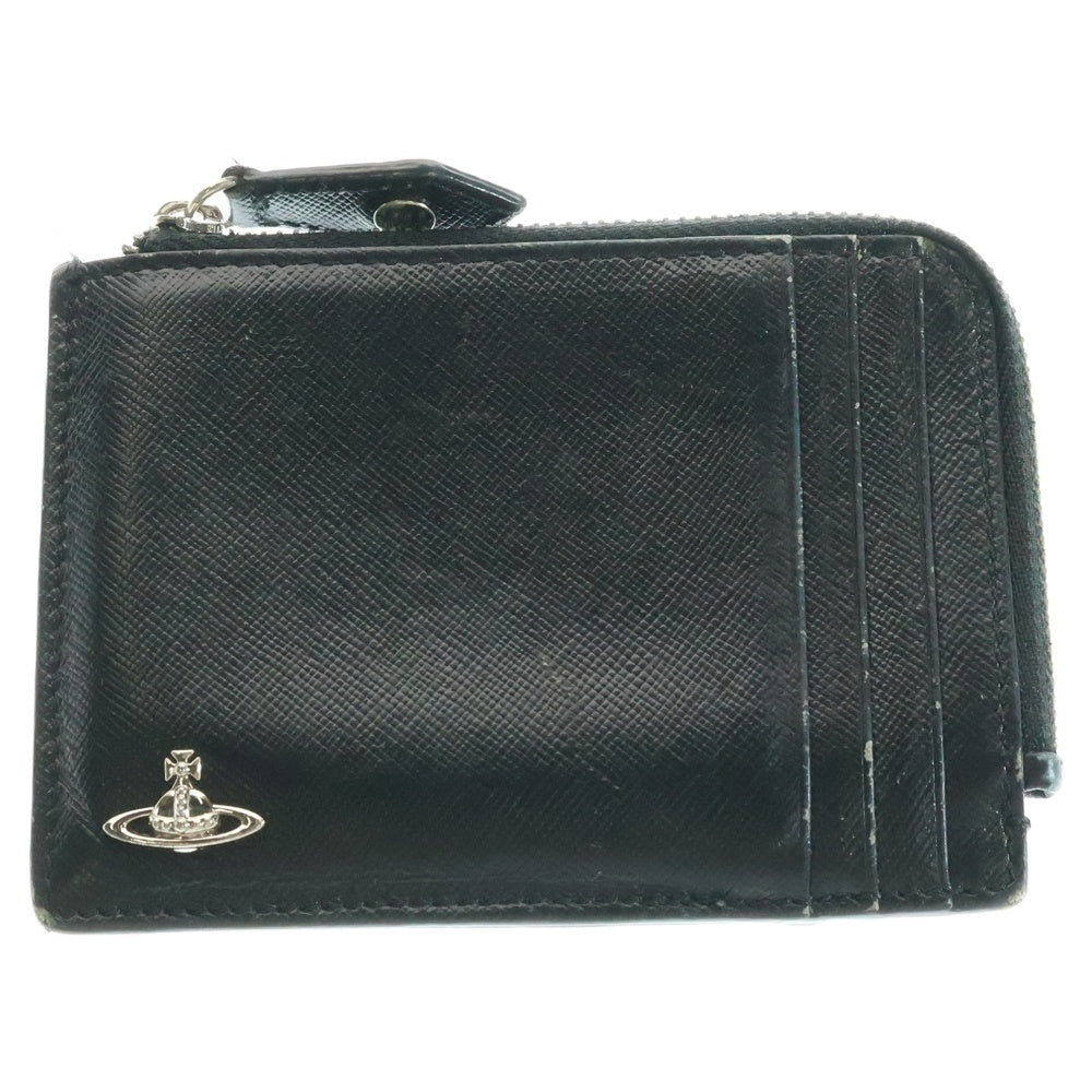 Vivienne Westwood(ヴィヴィアンウエストウッド) ロゴデザイン ジップアップ レザー カードケース 財布 ブラック
