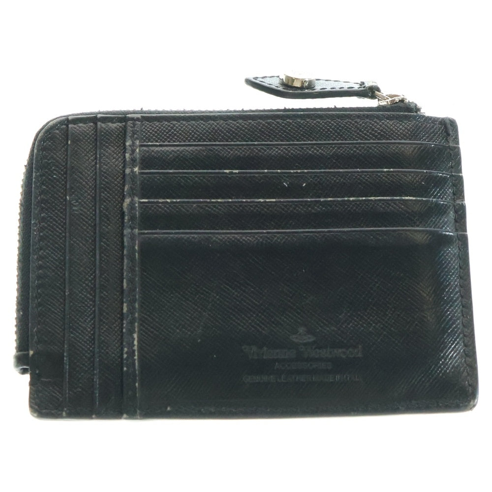 Vivienne Westwood(ヴィヴィアンウエストウッド) ロゴデザイン ジップアップ レザー カードケース 財布 ブラック