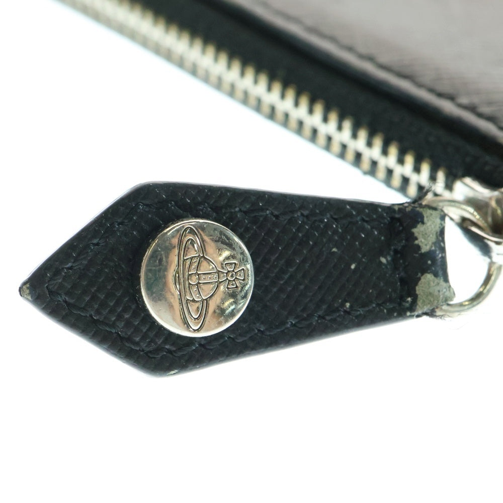 Vivienne Westwood(ヴィヴィアンウエストウッド) ロゴデザイン ジップアップ レザー カードケース 財布 ブラック