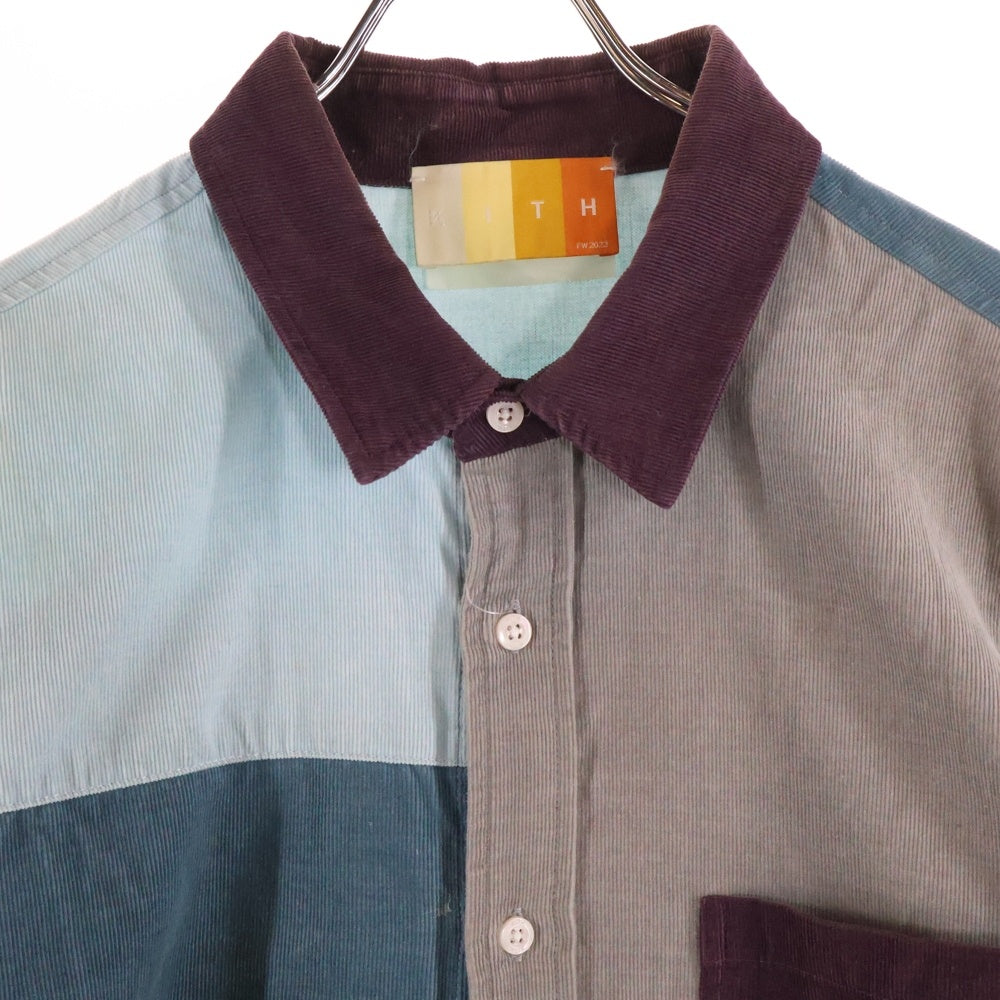 KITH(キス) 22AW Patchwork Cord Ludlow Shirt Pimento パッチワークコーデュロイ 長袖シャツ マルチカラー KHM030670