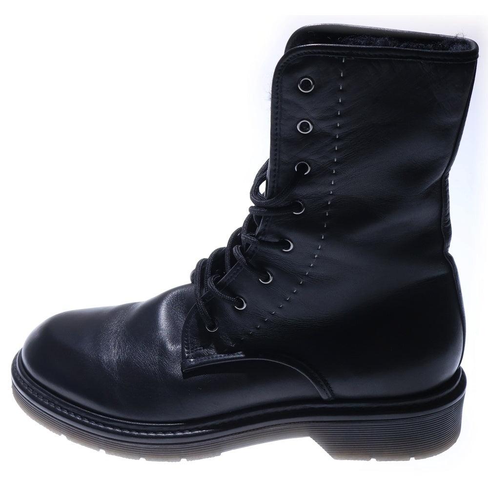 MaxMara(マックスマーラ) 裏ボア 8ホール レースアップ アンクル レザーブーツ ブラック レディース