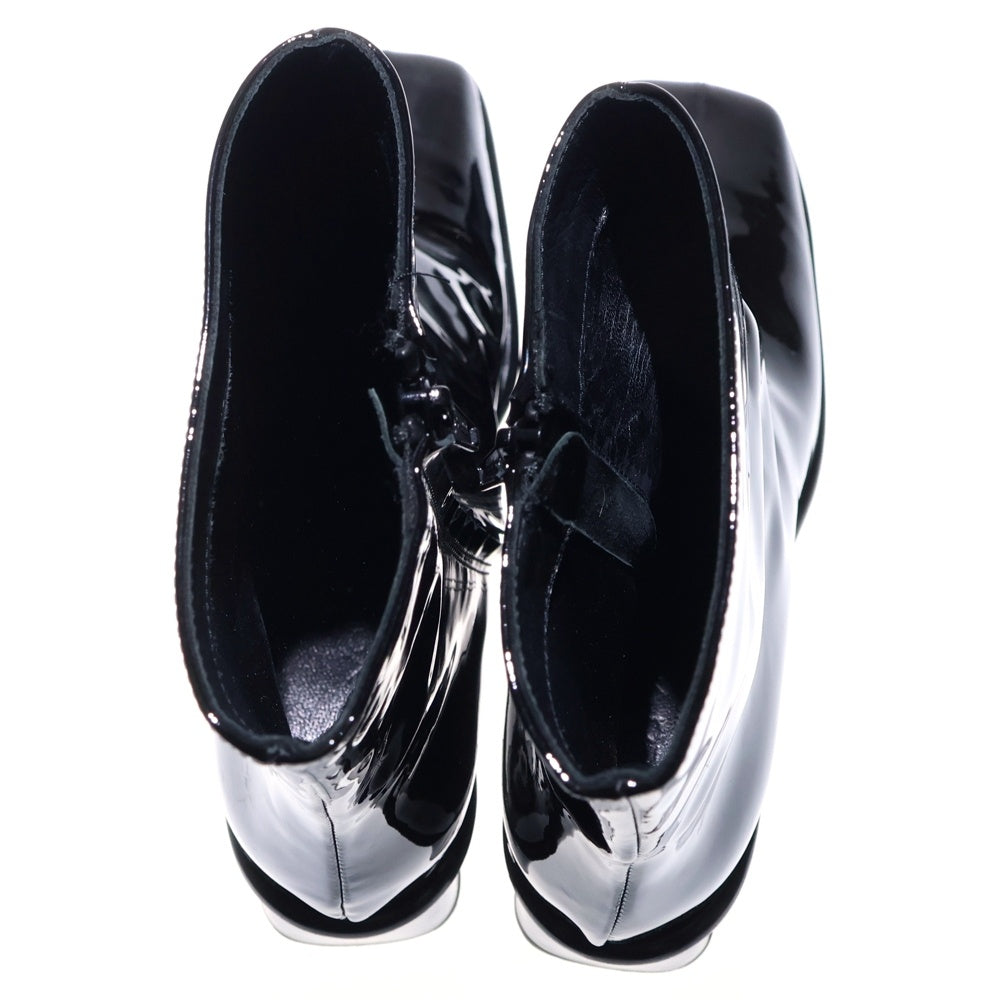 VERO CUOIO(ヴェロキーオ) サイドジップ スクエアトゥ エナメルブーツ ブラック レディース