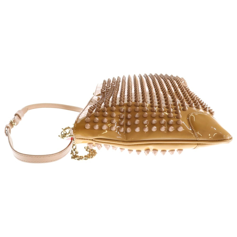 CHRISTIAN LOUBOUTIN(クリスチャンルブタン) スタッズデザイン 2Way チェーンショルダー クラッチバッグ ブラウン 3120238