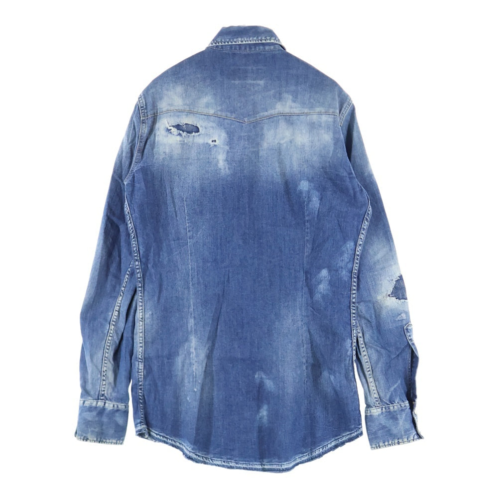 DSQUARED2(ディースクエアード) ペイント加工 長袖デニムウェスタンシャツ インディゴ S71DM0258 S30341