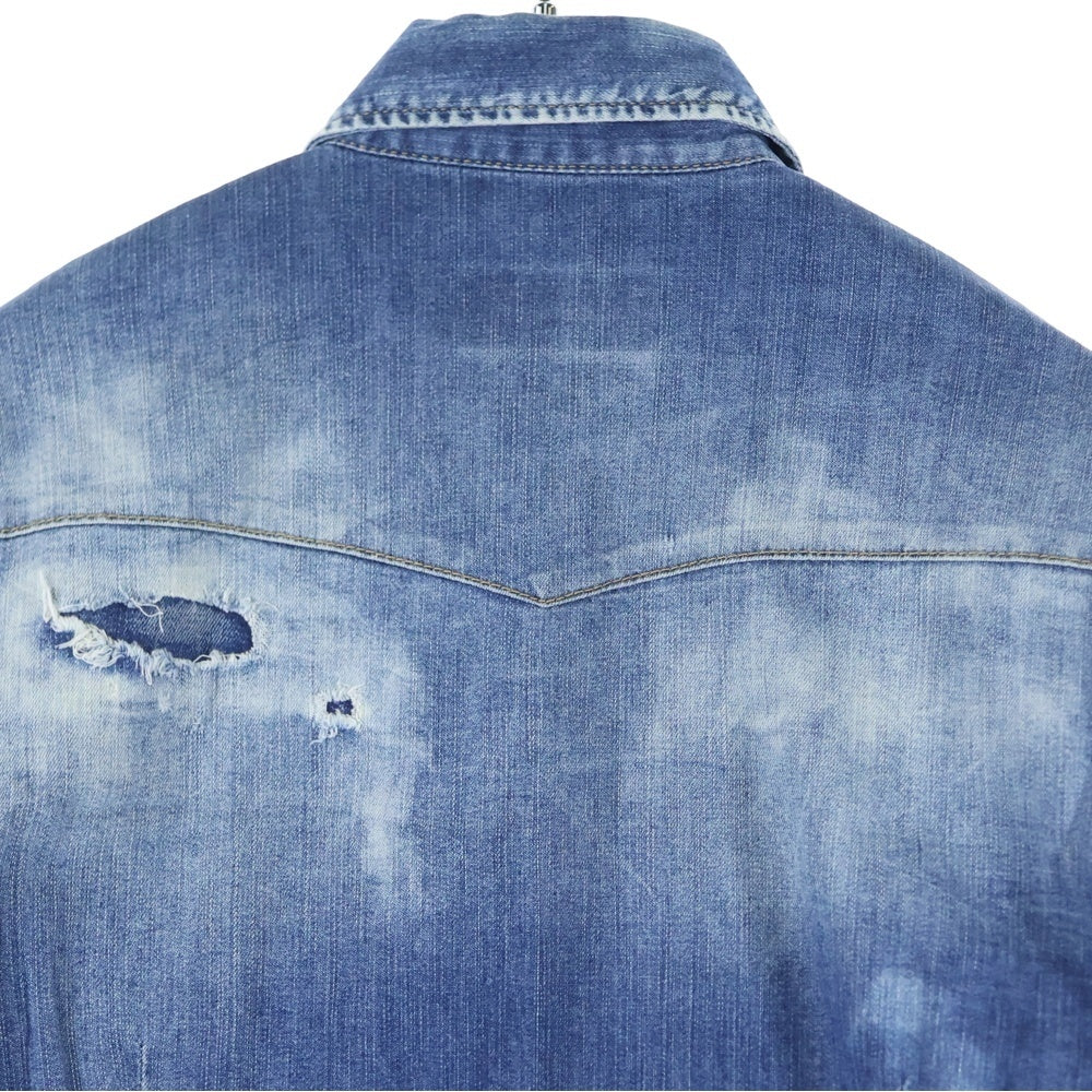 DSQUARED2(ディースクエアード) ペイント加工 長袖デニムウェスタンシャツ インディゴ S71DM0258 S30341