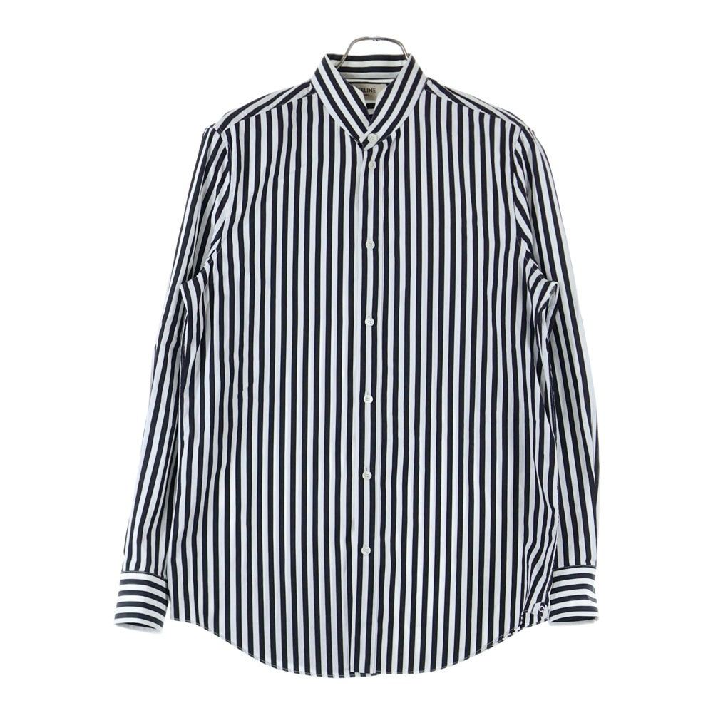 CELINE(セリーヌ) ストライプ ノーカラー ロングスリーブシャツ 長袖 ホワイト/ブラック 2C083327D