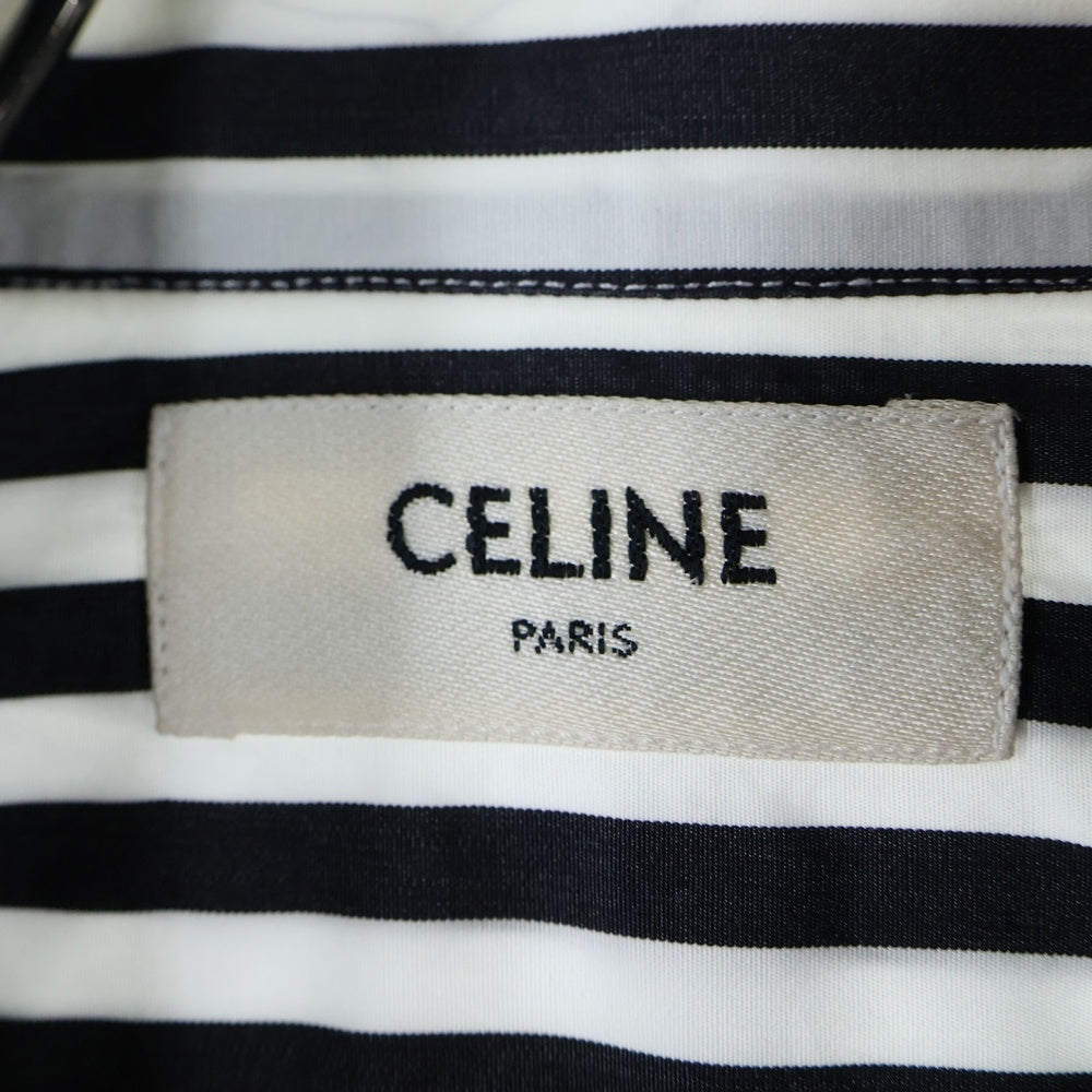 CELINE(セリーヌ) ストライプ ノーカラー ロングスリーブシャツ 長袖 ホワイト/ブラック 2C083327D