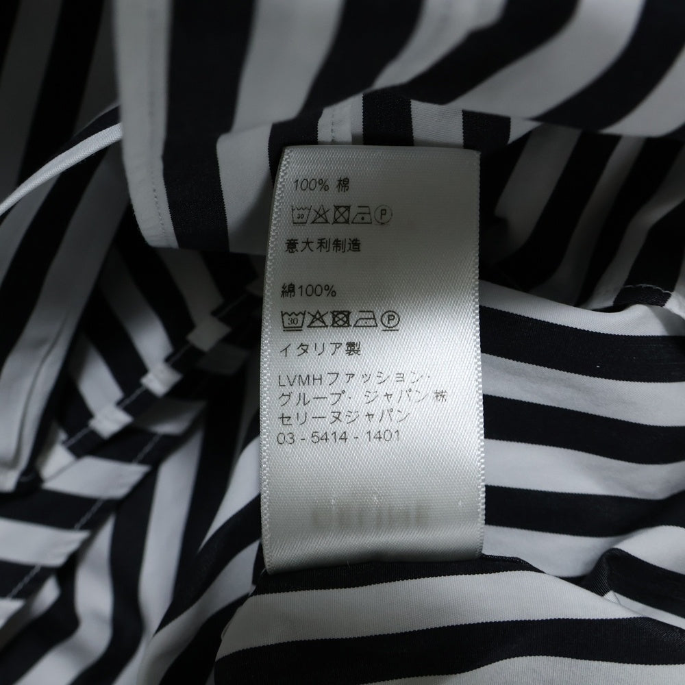 CELINE(セリーヌ) ストライプ ノーカラー ロングスリーブシャツ 長袖 ホワイト/ブラック 2C083327D