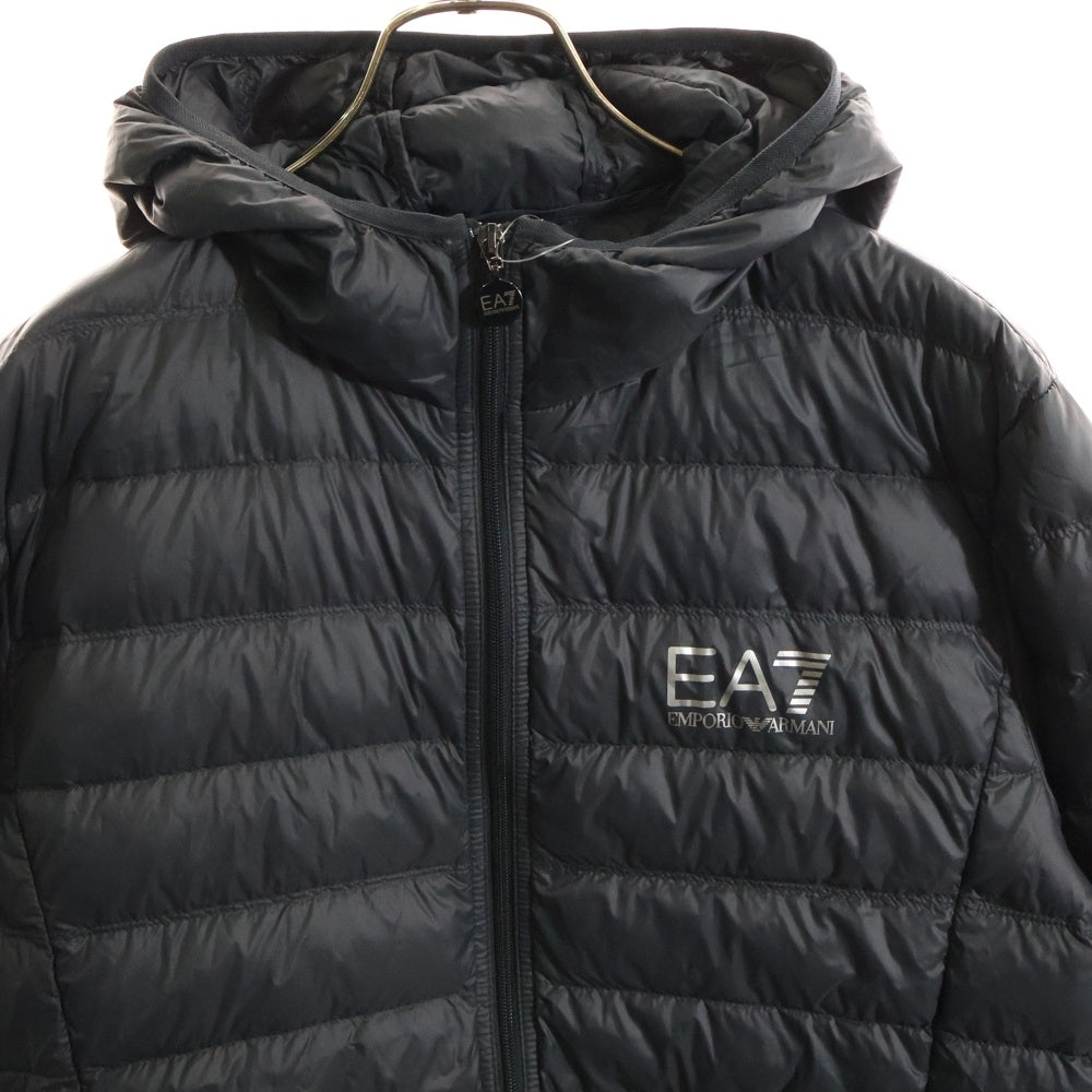 EMPORIO ARMANI EA7(エンポリオアルマーニイーエーセブン) ロゴ プリント ジップアップ ライトダウン フーディー ジャケット グレー 8NPB02PN29Z