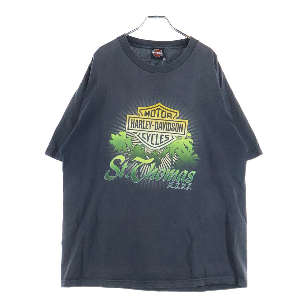 HARLEY DAVIDSON(ハーレーダビッドソン) St. Thomas U.S.V.I. セントトーマス島 両面グラフィックプリント クルーネック 半袖Tシャツ カットソー ダークグレー
