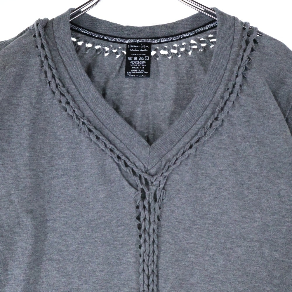NUMBER (N)INE(ナンバーナイン) 07SS ジョージ期 編み込みデザイン コットン クルーネック 半袖Tシャツ カットソー グレー