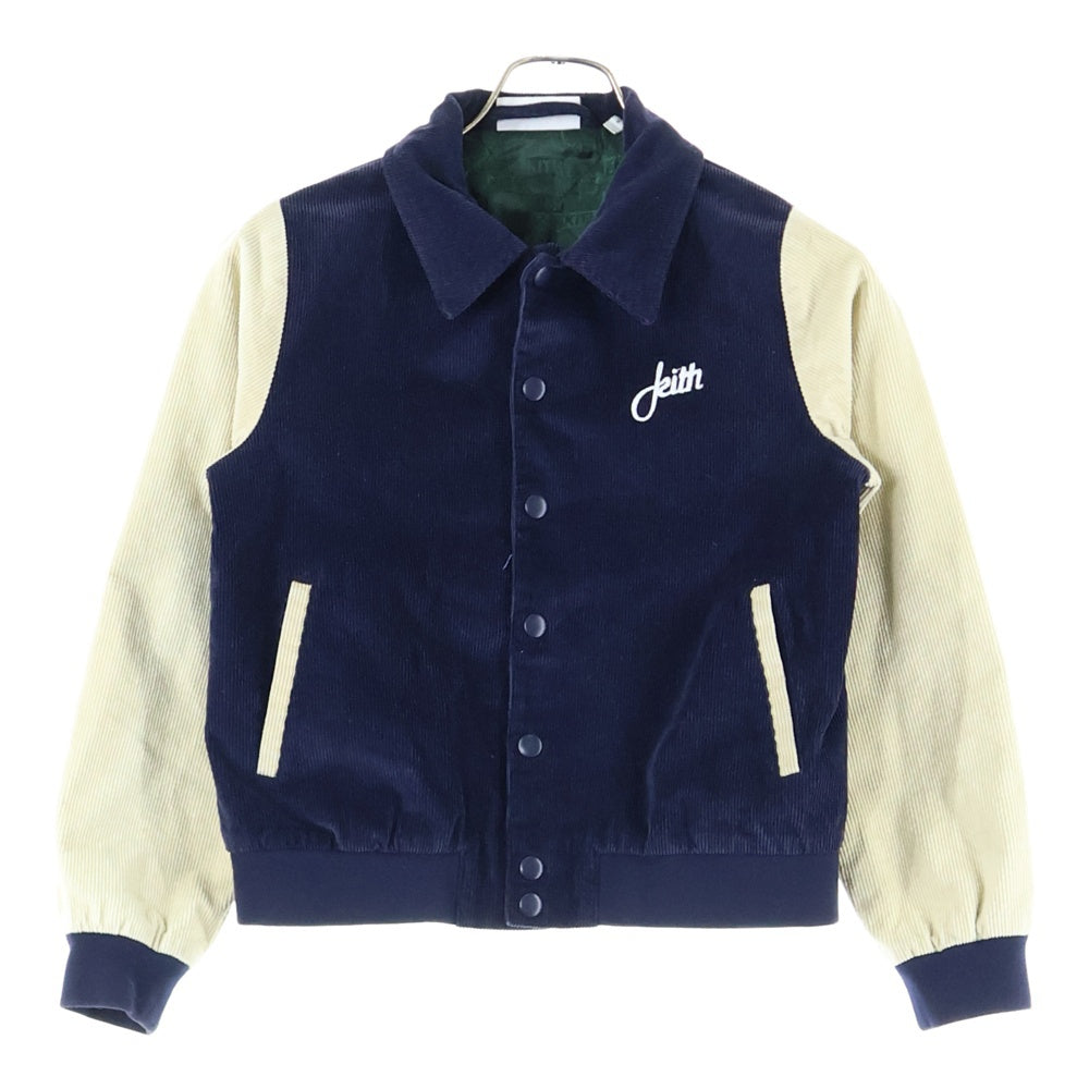 KITH(キス) Kids Varsity Jacket 両面ロゴ刺繍 コーデュロイ バーシティジャケット ネイビー キッズ KHK010060