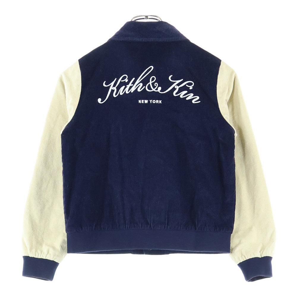 KITH(キス) Kids Varsity Jacket 両面ロゴ刺繍 コーデュロイ バーシティジャケット ネイビー キッズ KHK010060