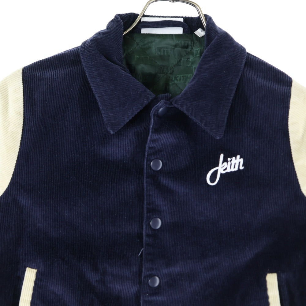 KITH(キス) Kids Varsity Jacket 両面ロゴ刺繍 コーデュロイ バーシティジャケット ネイビー キッズ KHK010060