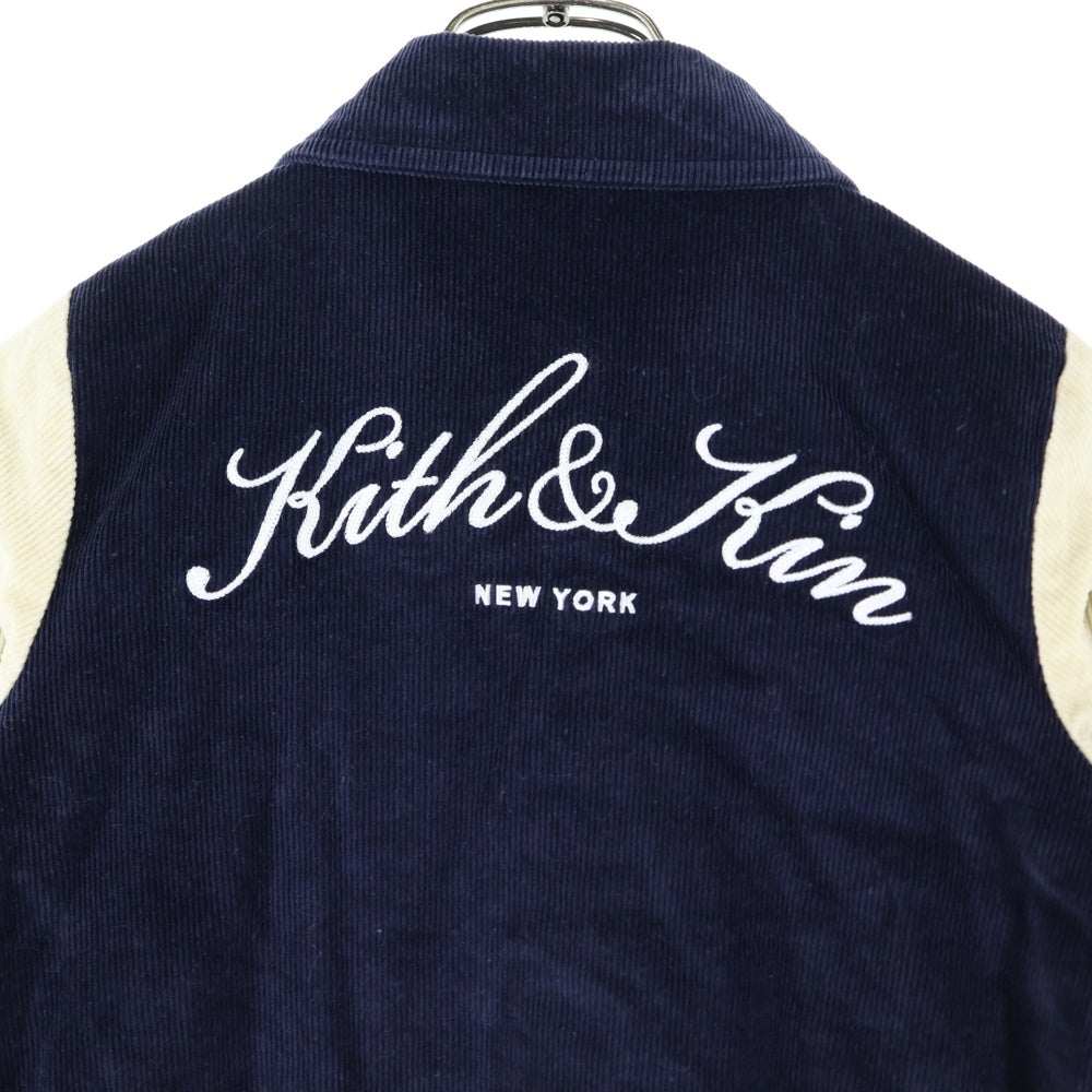 KITH(キス) Kids Varsity Jacket 両面ロゴ刺繍 コーデュロイ バーシティジャケット ネイビー キッズ KHK010060