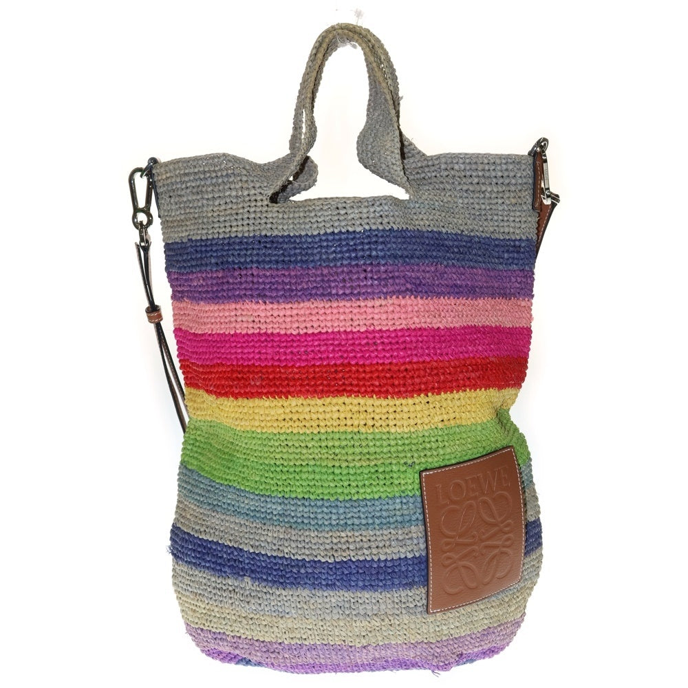 LOEWE(ロエベ) パウラズイビザ レインボー スリット ラフィア ショルダー トートバッグ マルチカラー