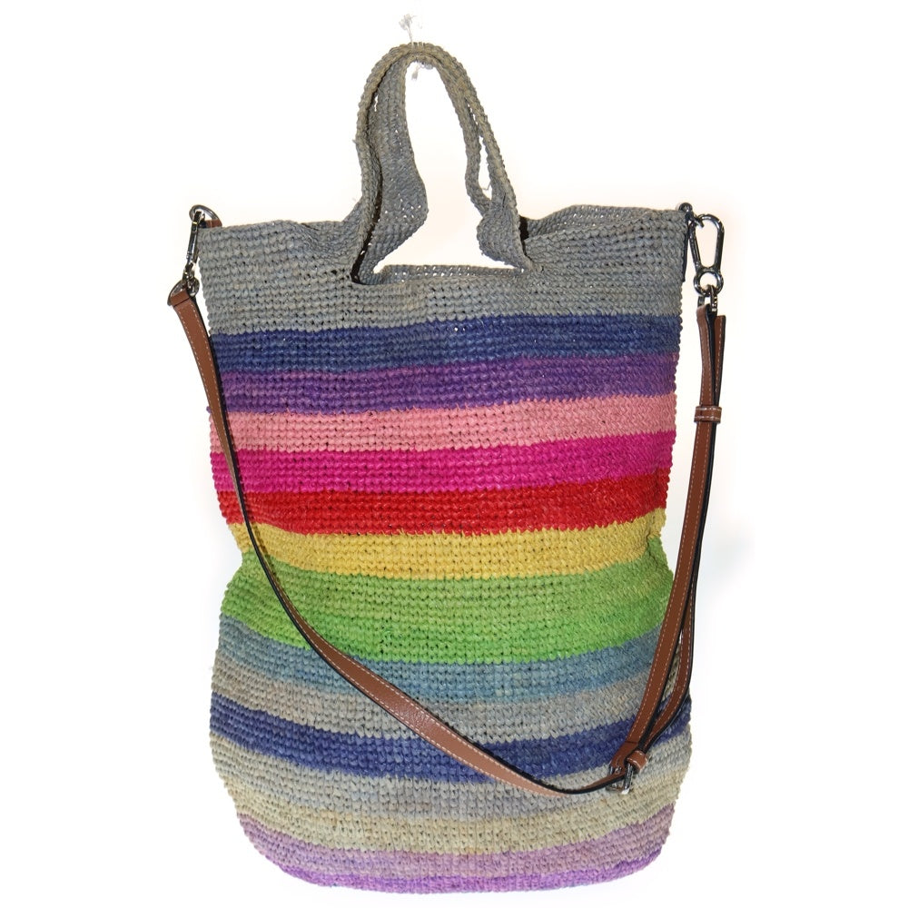 LOEWE(ロエベ) パウラズイビザ レインボー スリット ラフィア ショルダー トートバッグ マルチカラー