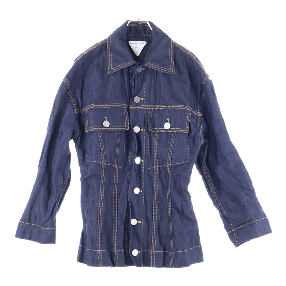 BOTTEGA VENETA(ボッテガヴェネタ) CINCHED DENIM JACKET シワ加工 ボタンダウン デニム ジャケット インディゴ 699298 V1VA0