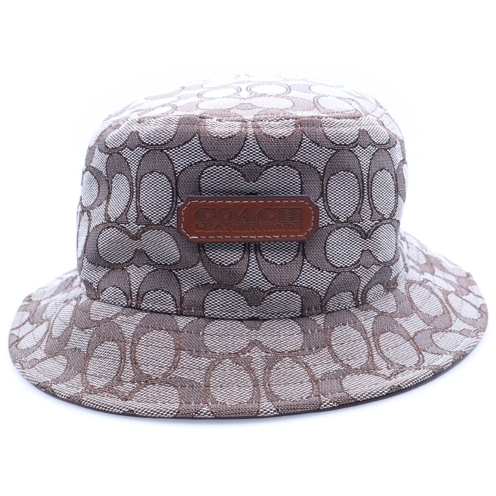 COACH(コーチ) シグネチャーロゴ レザーパッチ バケットハット 帽子 ベージュ C3607