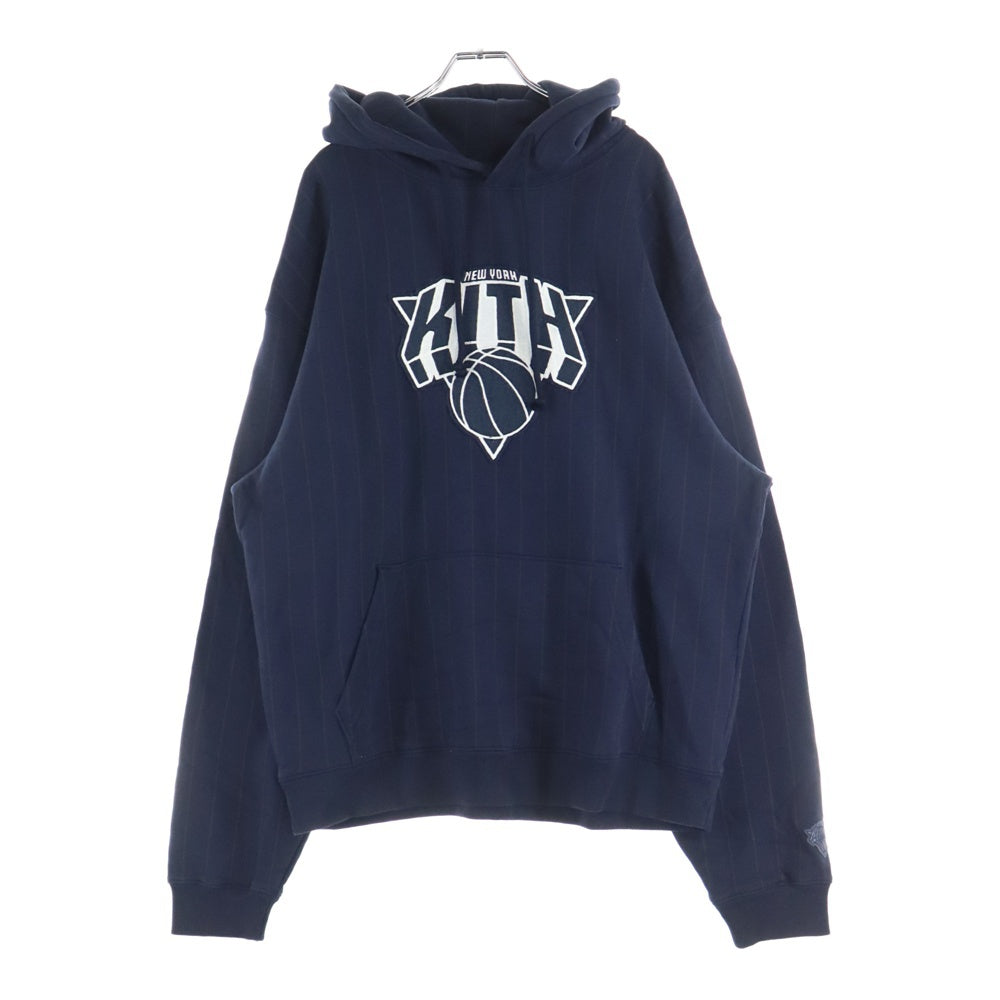 KITH(キス) New York Knicks Pinstripe Hoodie ニューヨークニックス ピンストライプ フーディ プルオーバースウェットパーカー ネイビー KHM031649