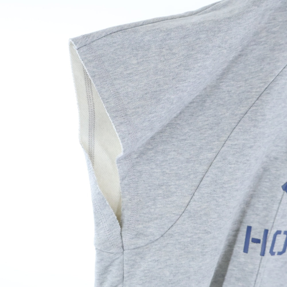 NAMESAKE(ナメサケ) 23AW IVY SLEEVELESS HOODIE フロントプリント スウェットニット切替デザイン スリーブレスプルオーバーパーカー フーディー グレー/ベージュ