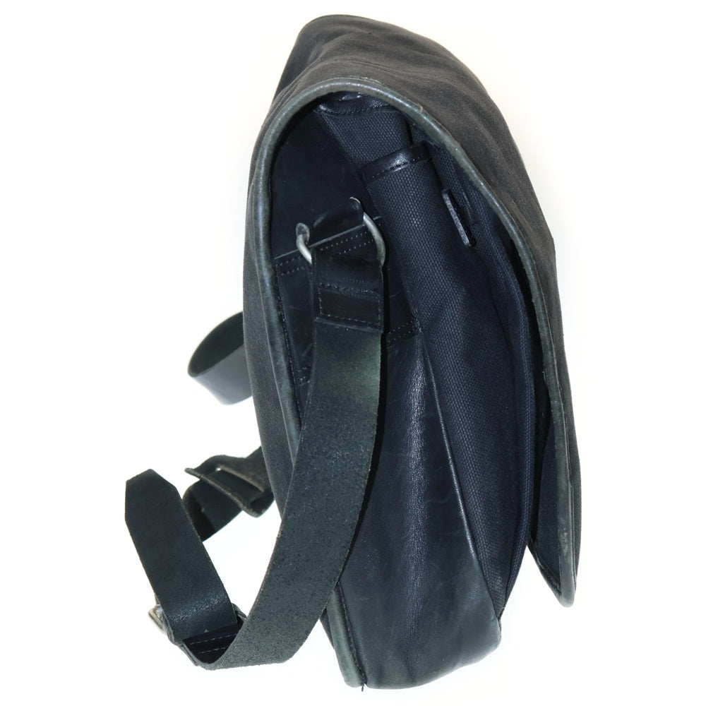 COMME des GARCONS HOMME(コムデギャルソンオム) 90S 田中オム期 コットンレザー切替 ショルダーバッグ メッセンジャーバッグ ブラック