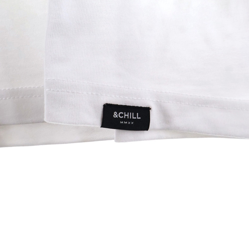 &CHILL(アンドチル) COMPROMISE アンドチル フロントプリント クルーネック 長袖Tシャツ カットソー ホワイト OCHI9T032-F-11
