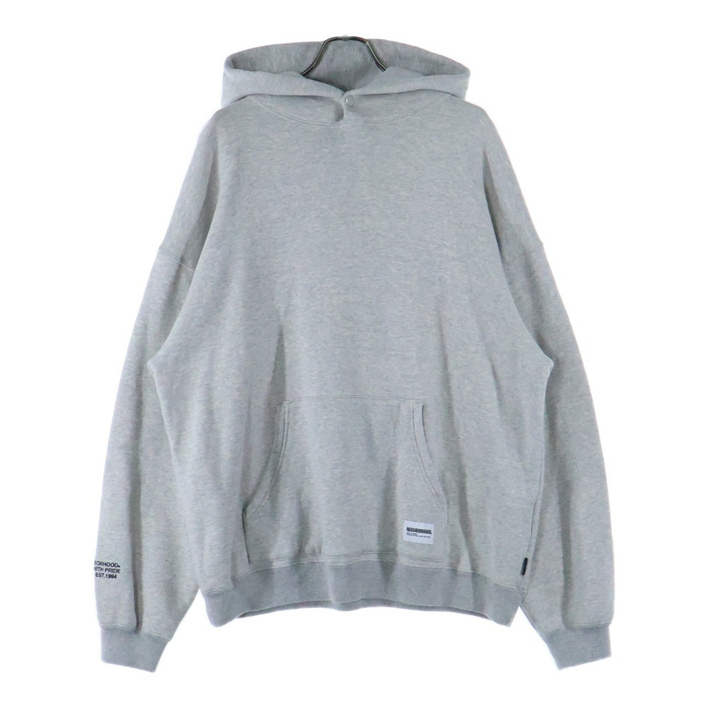 NEIGHBORHOOD(ネイバーフッド) 23AW PLAIN SWEATPARKA LS ロゴパッチ コットン プルオーバー フーデッド プレーン スウェット パーカー グレー 232FPNH-CSM02