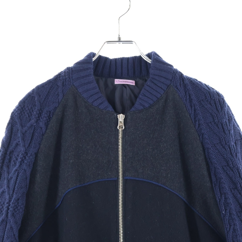 UNDERCOVER(アンダーカバー) 14AW ニット切替 バイカラー ジップアップコート ブラック/ネイビー レディース SUN1201