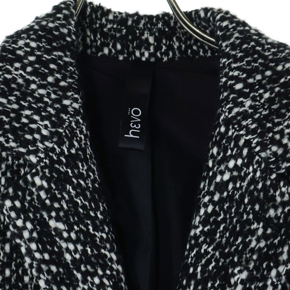 Hevo(イーヴォ) イタリア製 アクリルツイード チェスターコート ブラック/ホワイト