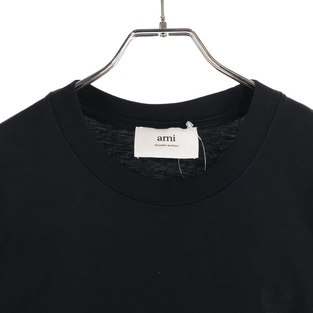 AMI Alexandre Mattiussi(アミアレクサンドルマテュッシ) 22SS ハートロゴ刺繍 コットン クルーネック 半袖Tシャツ カットソー ブラック E22UTS002.726