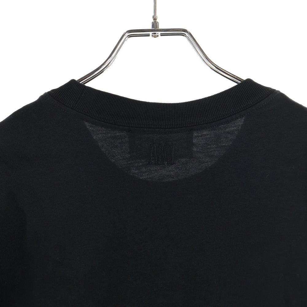 AMI Alexandre Mattiussi(アミアレクサンドルマテュッシ) 22SS ハートロゴ刺繍 コットン クルーネック 半袖Tシャツ カットソー ブラック E22UTS002.726
