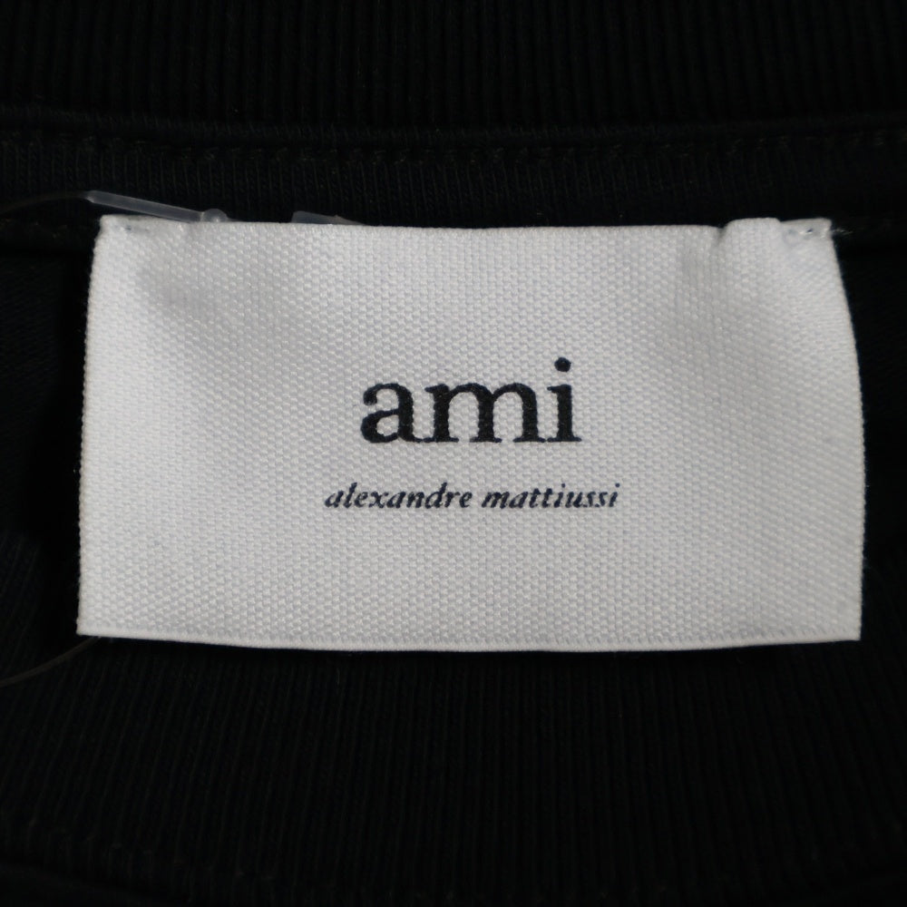 AMI Alexandre Mattiussi(アミアレクサンドルマテュッシ) 22SS ハートロゴ刺繍 コットン クルーネック 半袖Tシャツ カットソー ブラック E22UTS002.726
