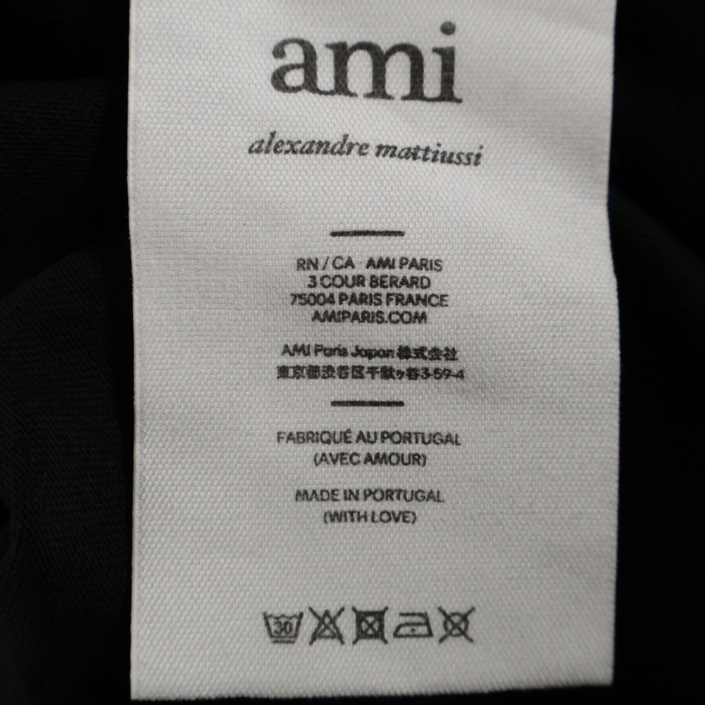 AMI Alexandre Mattiussi(アミアレクサンドルマテュッシ) 22SS ハートロゴ刺繍 コットン クルーネック 半袖Tシャツ カットソー ブラック E22UTS002.726