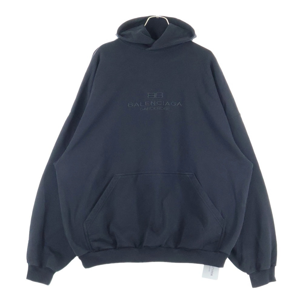 BALENCIAGA(バレンシアガ) 25SS BB GARDE ROBE LARGE FIT HOODIE ラージフィット フロントロゴ刺繍 スウェットプルオーバーパーカー フーディー ブラック 813406 TRVW1