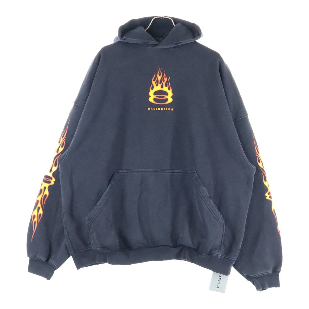 BALENCIAGA(バレンシアガ) 24AW BURNING UNITY LARGE FIT HOODIE ダメージ加工 バーニング アームプリント スウェットプルオーバーパーカー フーディー ブラック 739024 TQVW9
