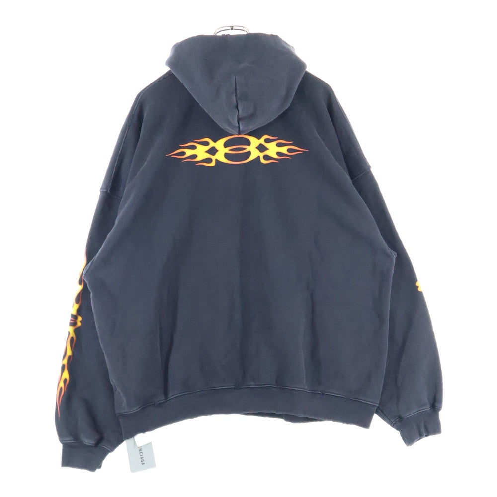 BALENCIAGA(バレンシアガ) 24AW BURNING UNITY LARGE FIT HOODIE ダメージ加工 バーニング アームプリント スウェットプルオーバーパーカー フーディー ブラック 739024 TQVW9
