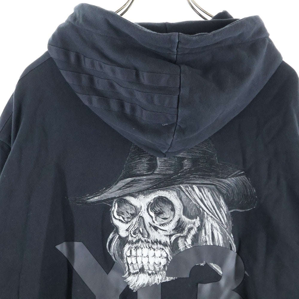 Y-3(ワイスリー) 19SS SKULL HOODIE バックスカルエンブロイダリー サイドライン ジップアップ フーディ スウェット パーカー ブラック DZ4564