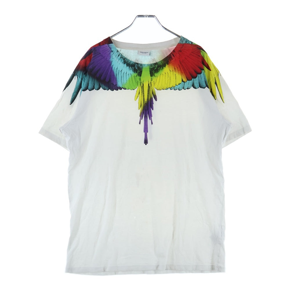 MARCELO BURLON(マルセロバーロン) フェザーモチーフ クルーネック カットソー 半袖Tシャツ ホワイト