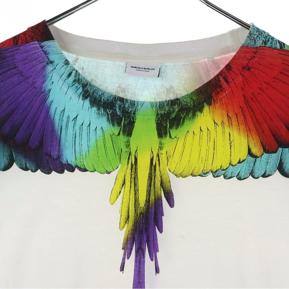 MARCELO BURLON(マルセロバーロン) フェザーモチーフ クルーネック カットソー 半袖Tシャツ ホワイト