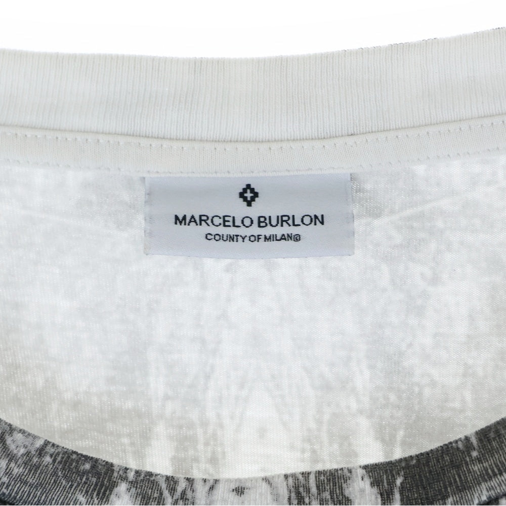 MARCELO BURLON(マルセロバーロン) フェザーモチーフ クルーネック カットソー 半袖Tシャツ ホワイト