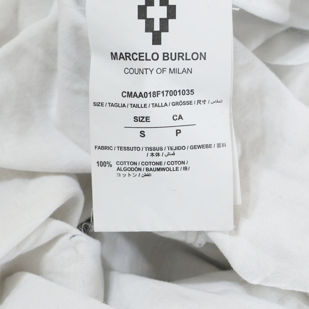 MARCELO BURLON(マルセロバーロン) フェザーモチーフ クルーネック カットソー 半袖Tシャツ ホワイト