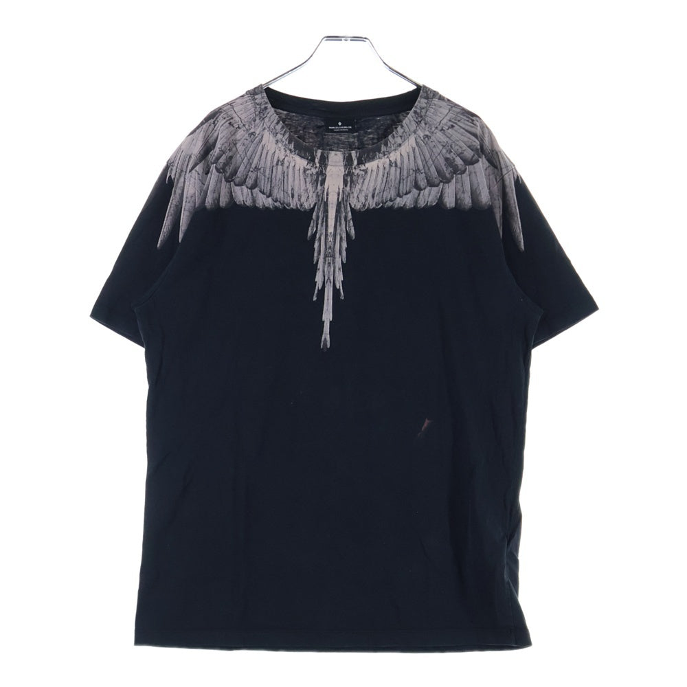MARCELO BURLON(マルセロバーロン) フェザーモチーフ クルーネック カットソー 半袖Tシャツ ブラック