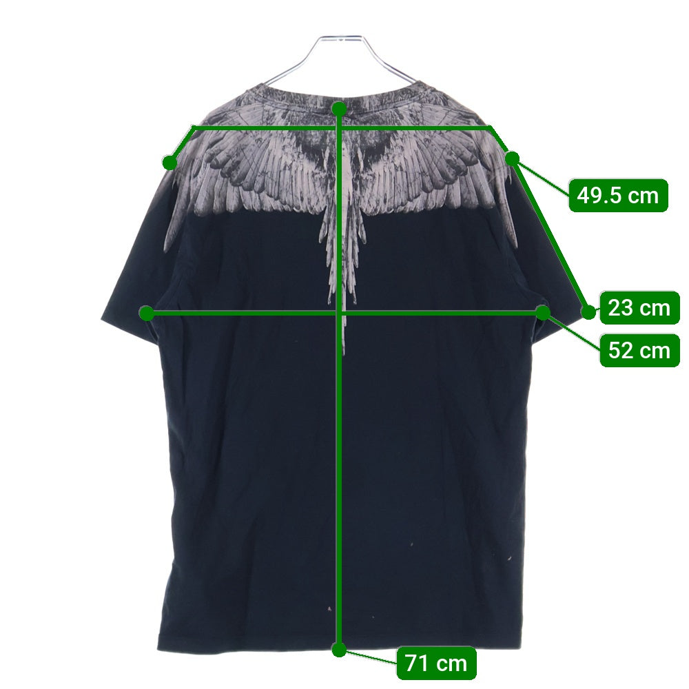 MARCELO BURLON(マルセロバーロン) フェザーモチーフ クルーネック カットソー 半袖Tシャツ ブラック