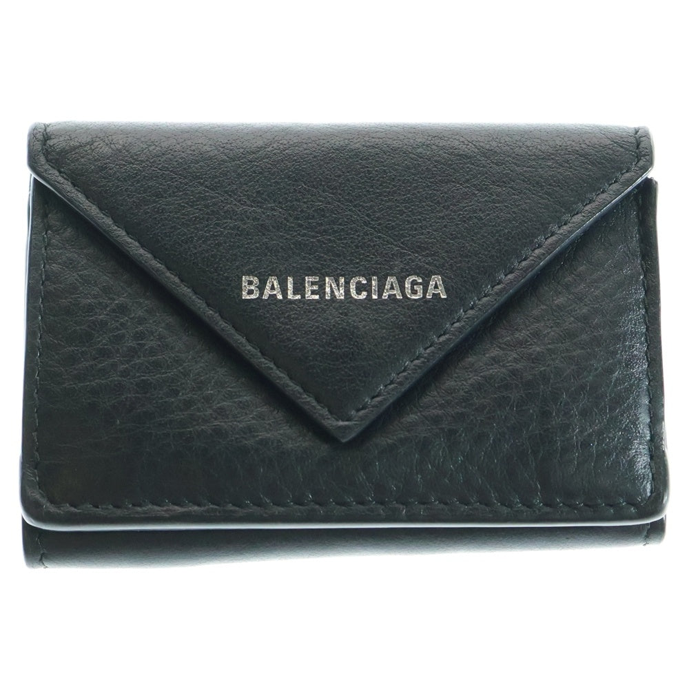 BALENCIAGA(バレンシアガ) PAPER ZA MINI WALLET ペーパー ザ ロゴデザイン ミニウォレット 3つ折り財布 ブラック 391446