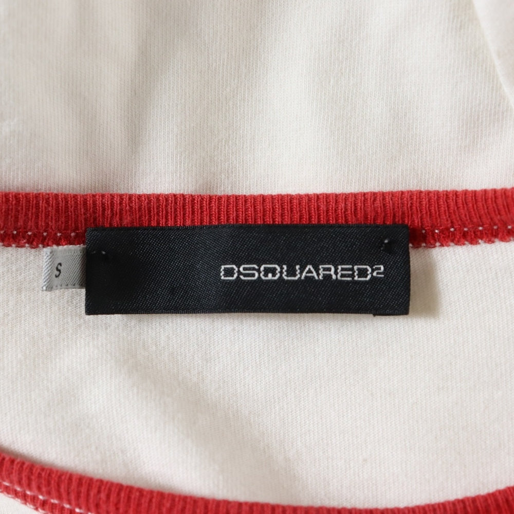 DSQUARED2(ディースクエアード) ロゴワッペン リンガー 半袖Tシャツ カットソー ホワイト/レッド