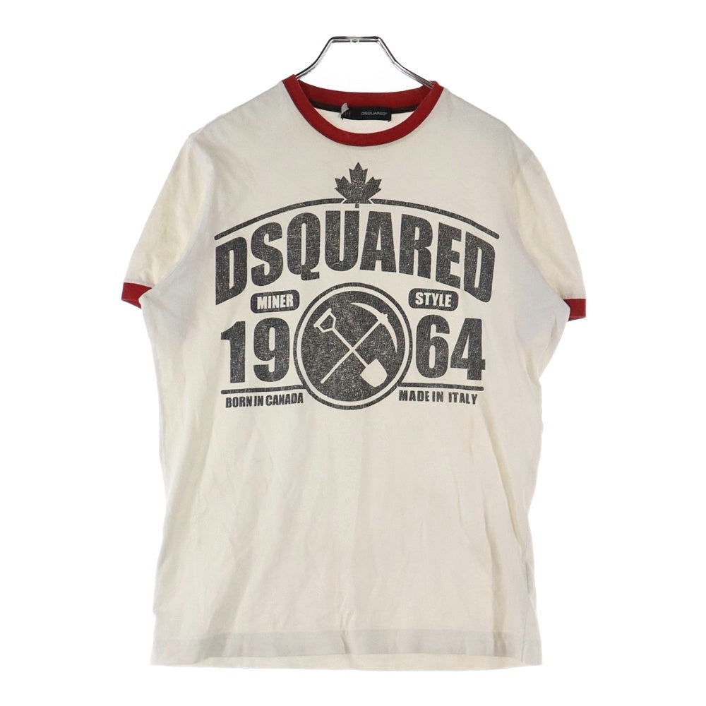 DSQUARED2(ディースクエアード) フロントロゴプリント リンガー 半袖Tシャツ カットソー ホワイト/ブラック