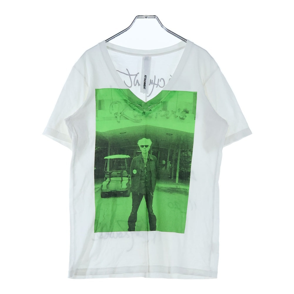 ATTACHMENT(アタッチメント) プリント Vネック 半袖Tシャツ カットソー ホワイト AJ21-384