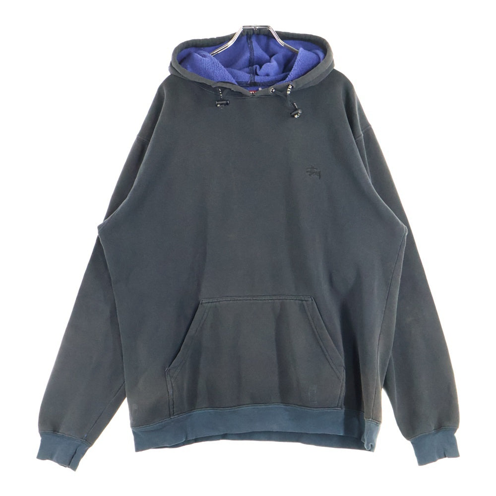 STUSSY(ステューシー) 90S OLD オールド フロントロゴエンブロイダリー プルオーバーフーディー パーカー スウェット ブラック